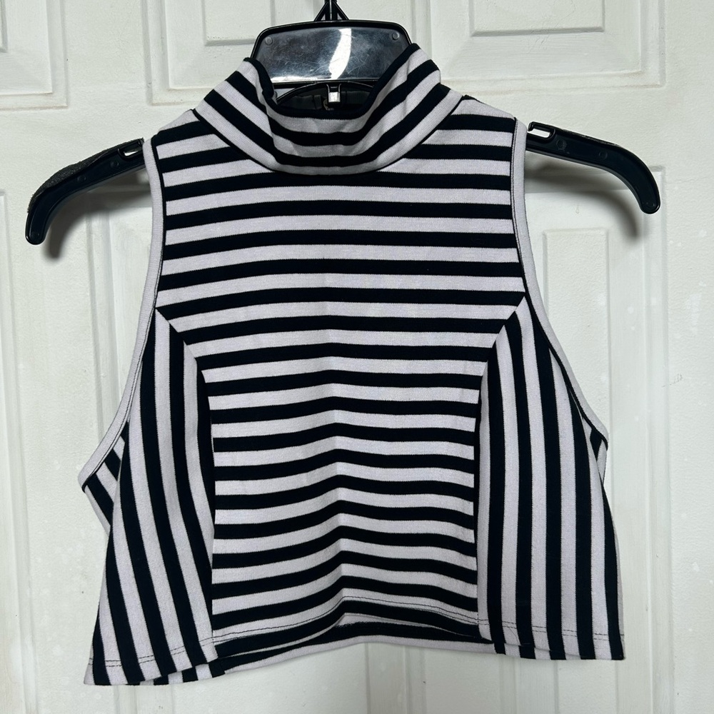 Guess Black and White Striped Crop Top